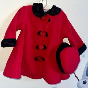 Goodlad Girls Size 18m Red Holiday Fleece 3D Roses Jacket & Hat Outfit